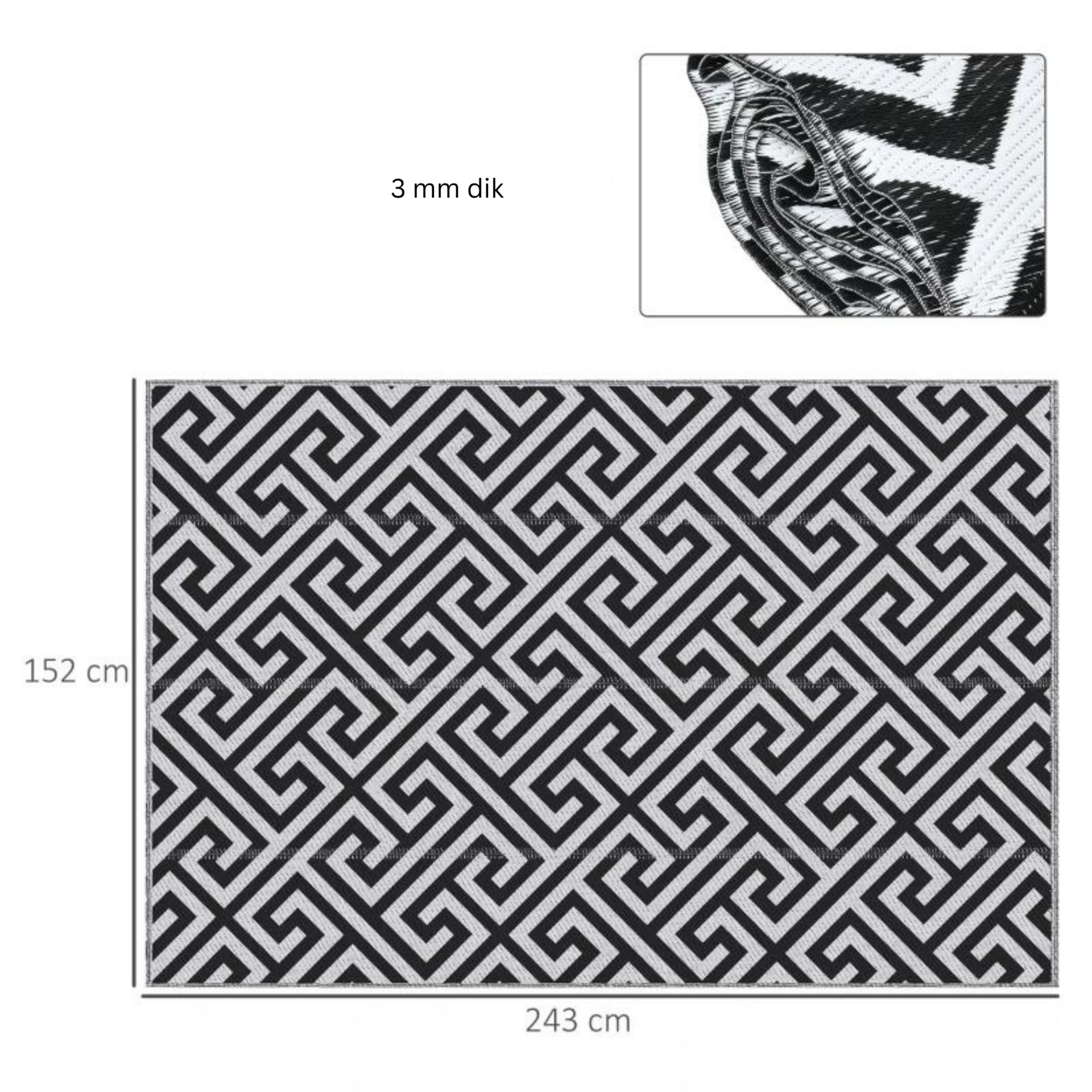 Weerbestendig buitenkleed 152x243 cm voor terras of tuin zwart-wit