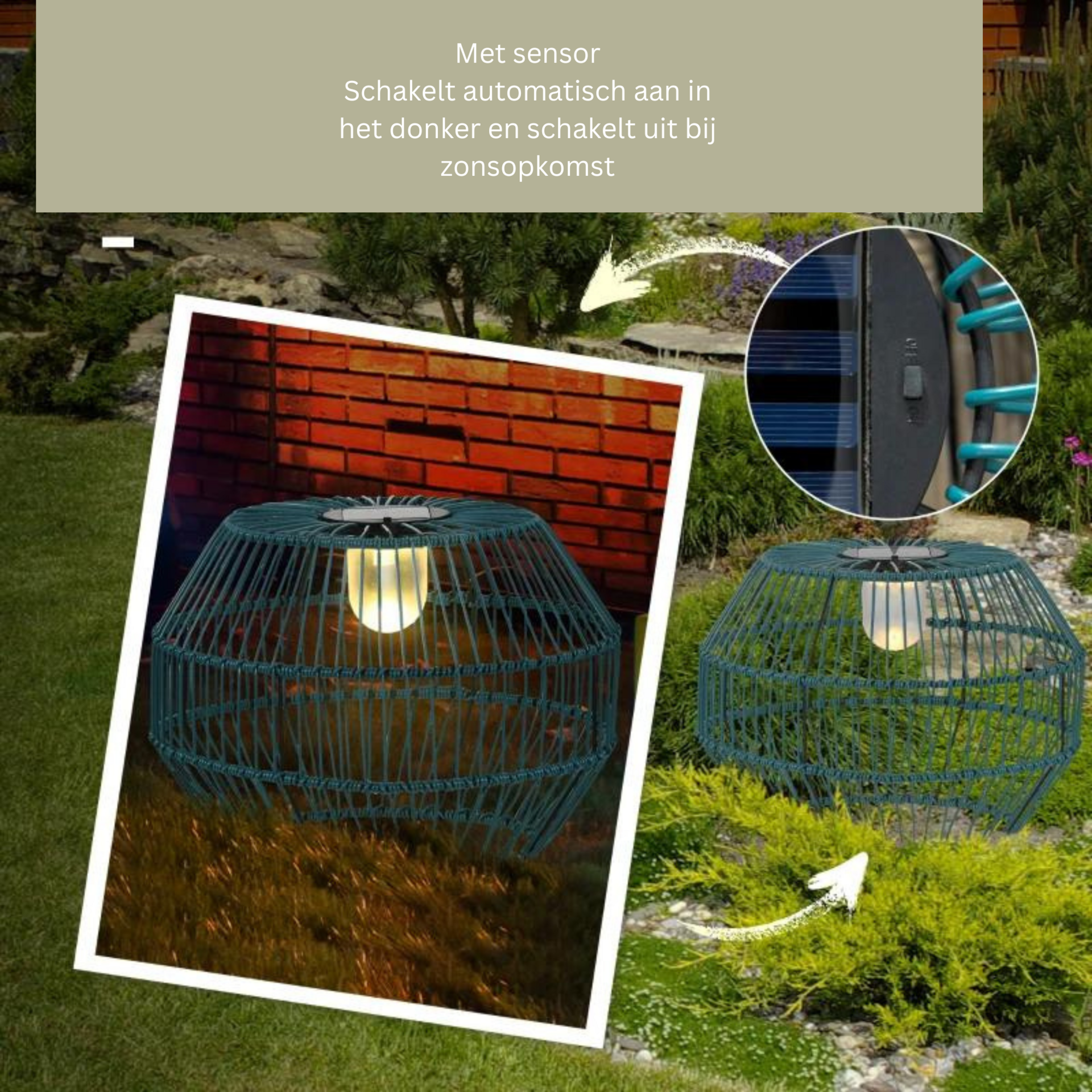 Solar tuinlantaarn met LED verlichting en automatische schemersensor