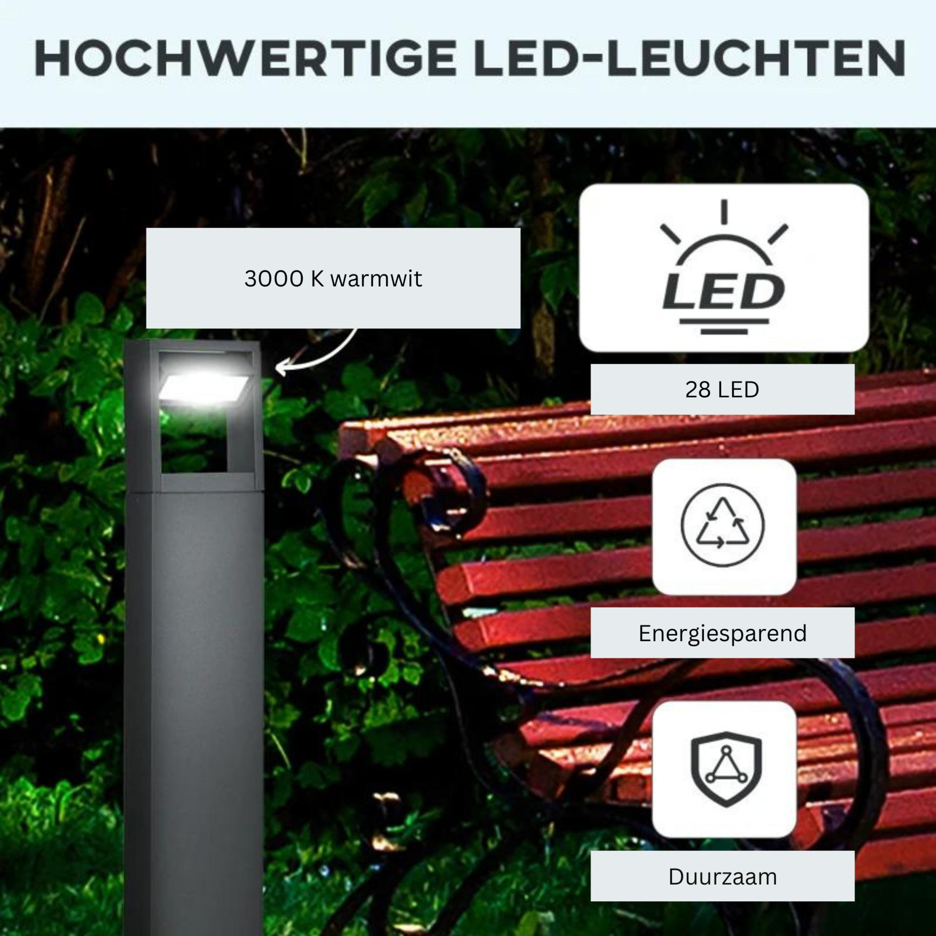 LED Staande tuinlamp – 90?cm aluminium, IP65, warm wit 460?lm