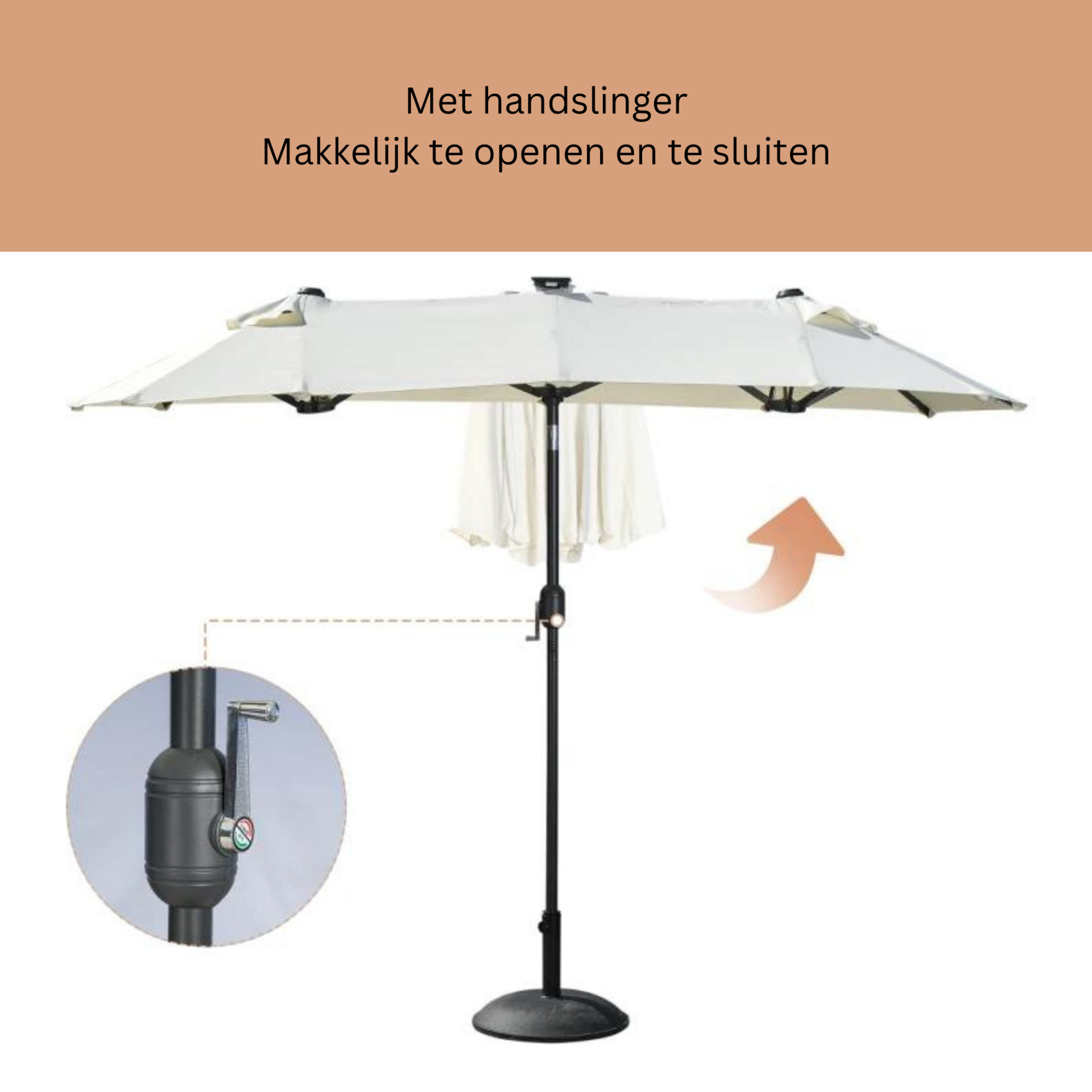 Kantelbare parasol 2,95x1,5x2,19 m met ingebouwde ledverlichting beige