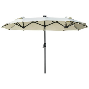 Kantelbare parasol 2,95x1,5x2,19 m met ingebouwde ledverlichting beige en stevig zwart frame voor tuinplezier