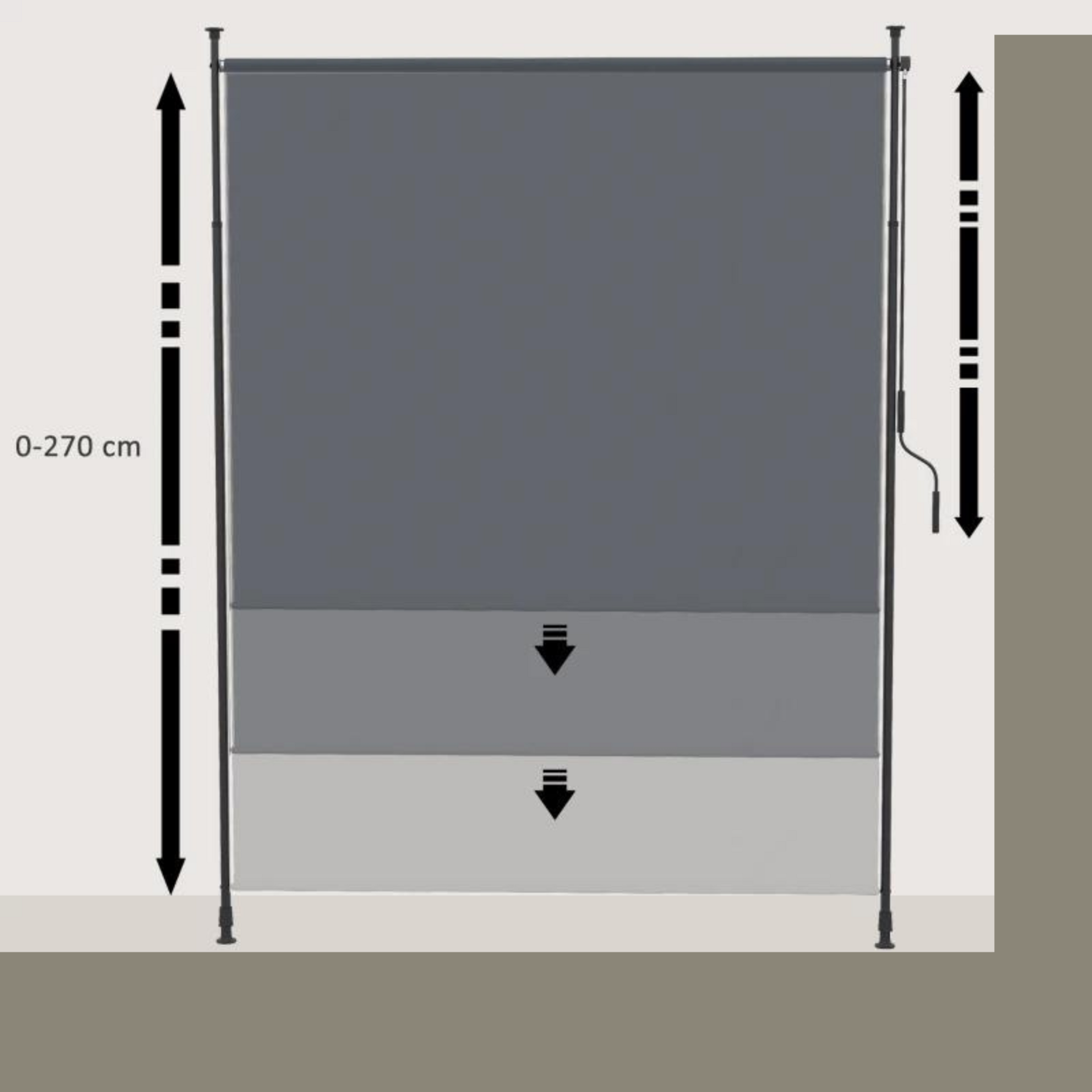 Uitschuifbaar zonnescherm 2x2,15–3,05 m met grijs doek