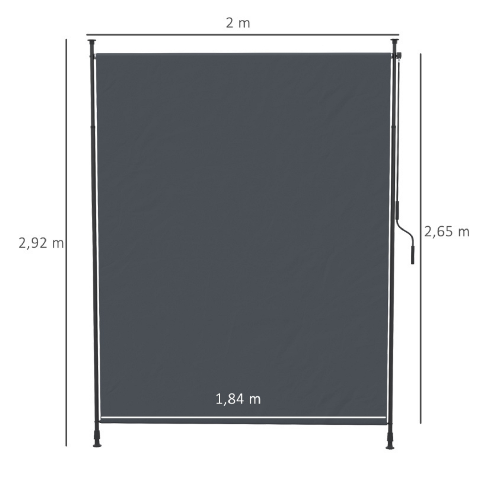 Uitschuifbaar zonnescherm 2x2,15–3,05 m met grijs doek