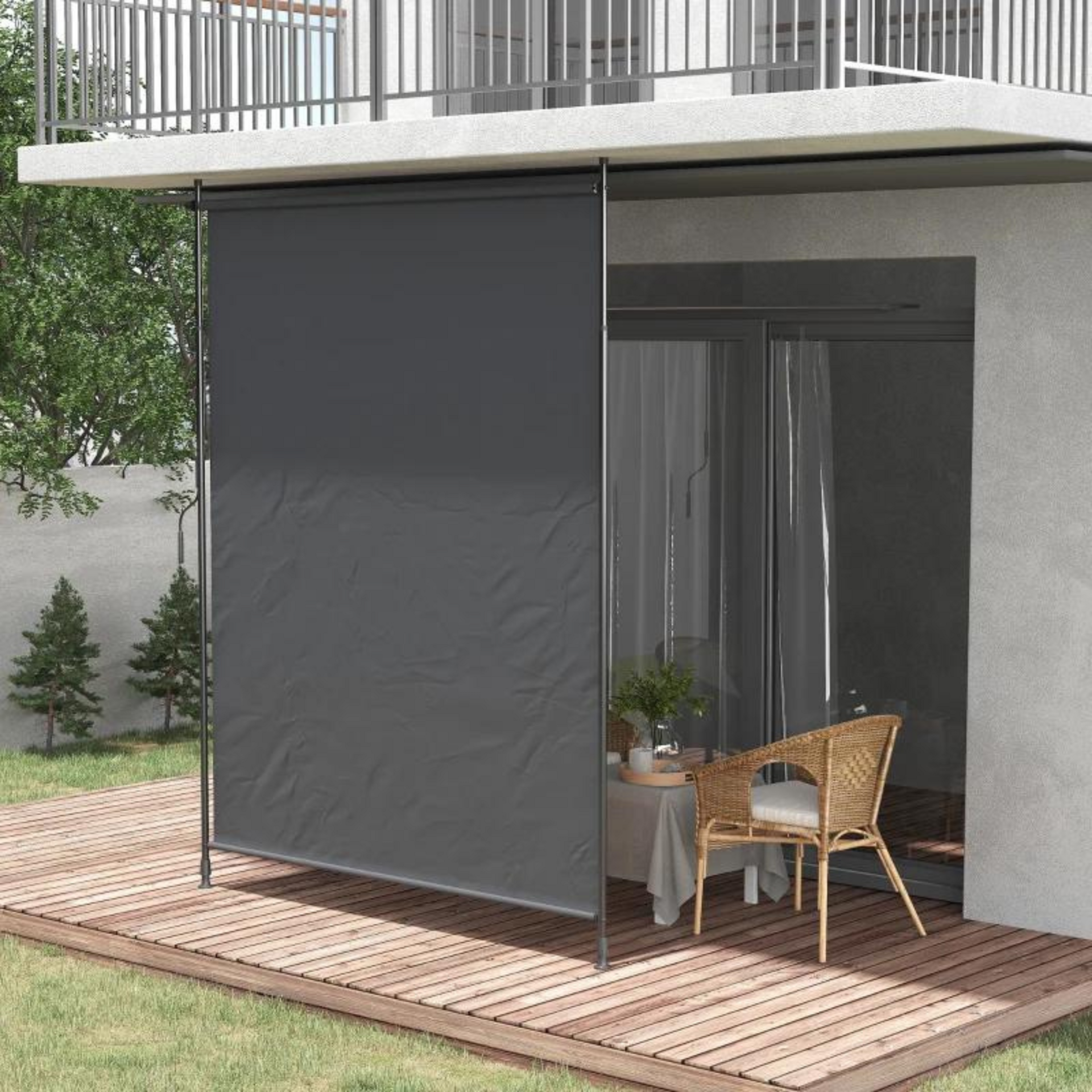 Uitschuifbaar zonnescherm 2x2,15–3,05 m met grijs doek