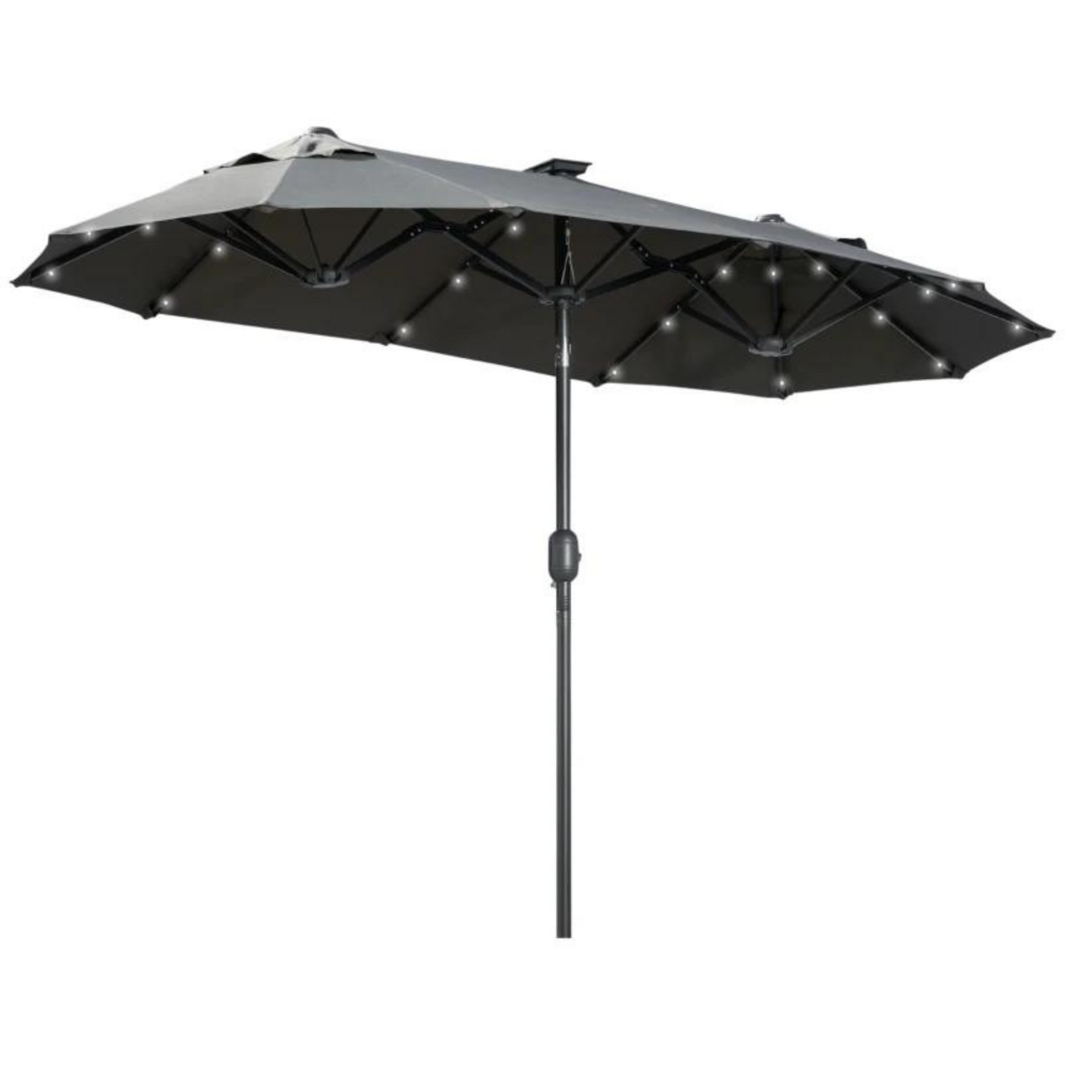 Kantelbare parasol 2,95x1,5x2,19 m met ledverlichting lichtgrijs