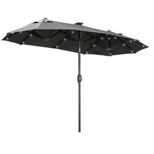 Kantelbare parasol 2,95x1,5x2,19 m met ledverlichting lichtgrijs van polyester en staal voor sfeervolle avonden