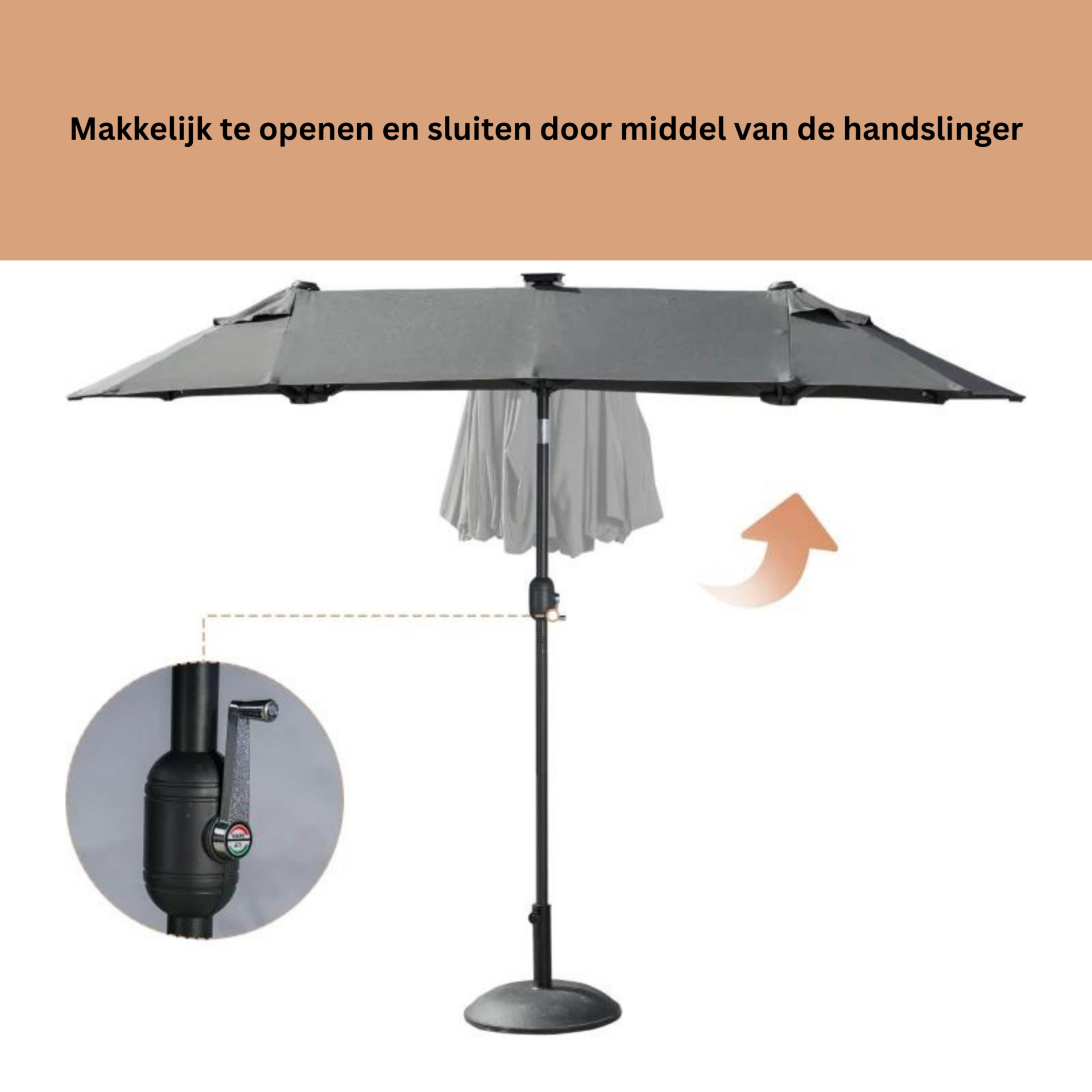 Kantelbare parasol 2,95x1,5x2,19 m met ledverlichting lichtgrijs