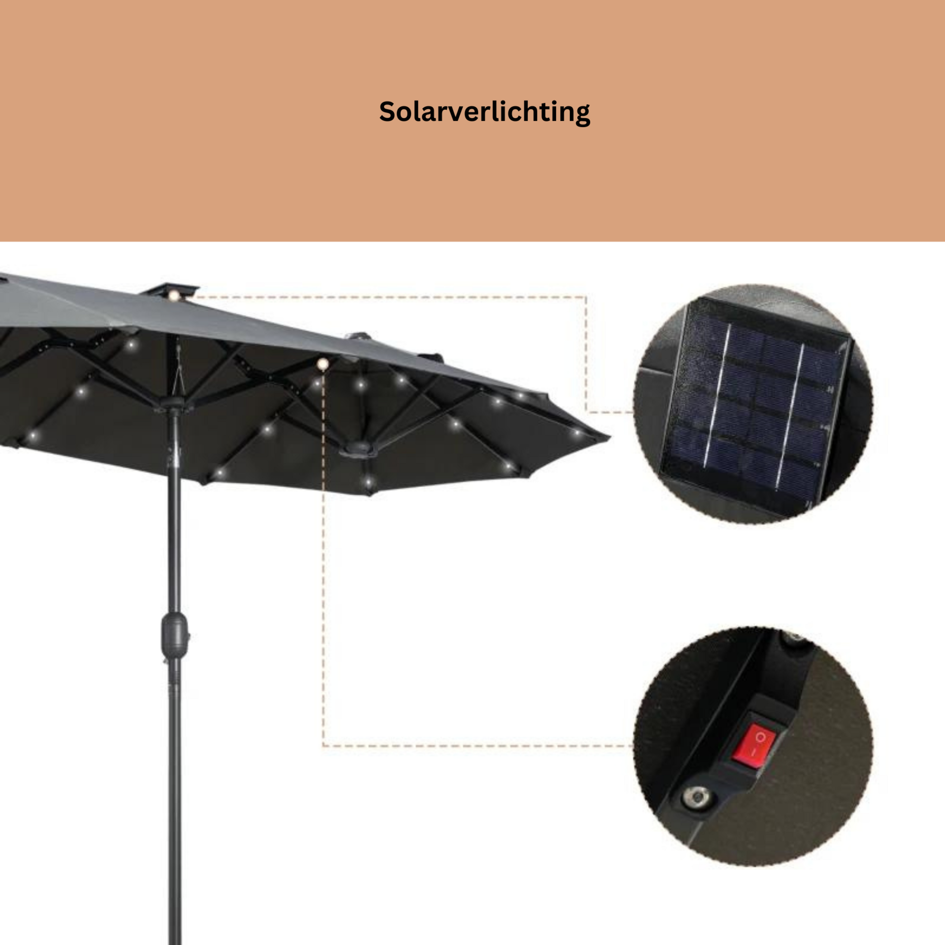 Kantelbare parasol 2,95x1,5x2,19 m met ledverlichting lichtgrijs