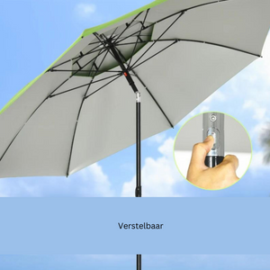 Strandparasol 1,85 m kantelbaar met windopening en groene kap – verstelbaar voor optimale zonwering in tuin