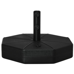 Parasolvoet 40 kg van kunststof met vuldop voor zand of water – zwart met stevige basis en buis met klemmen