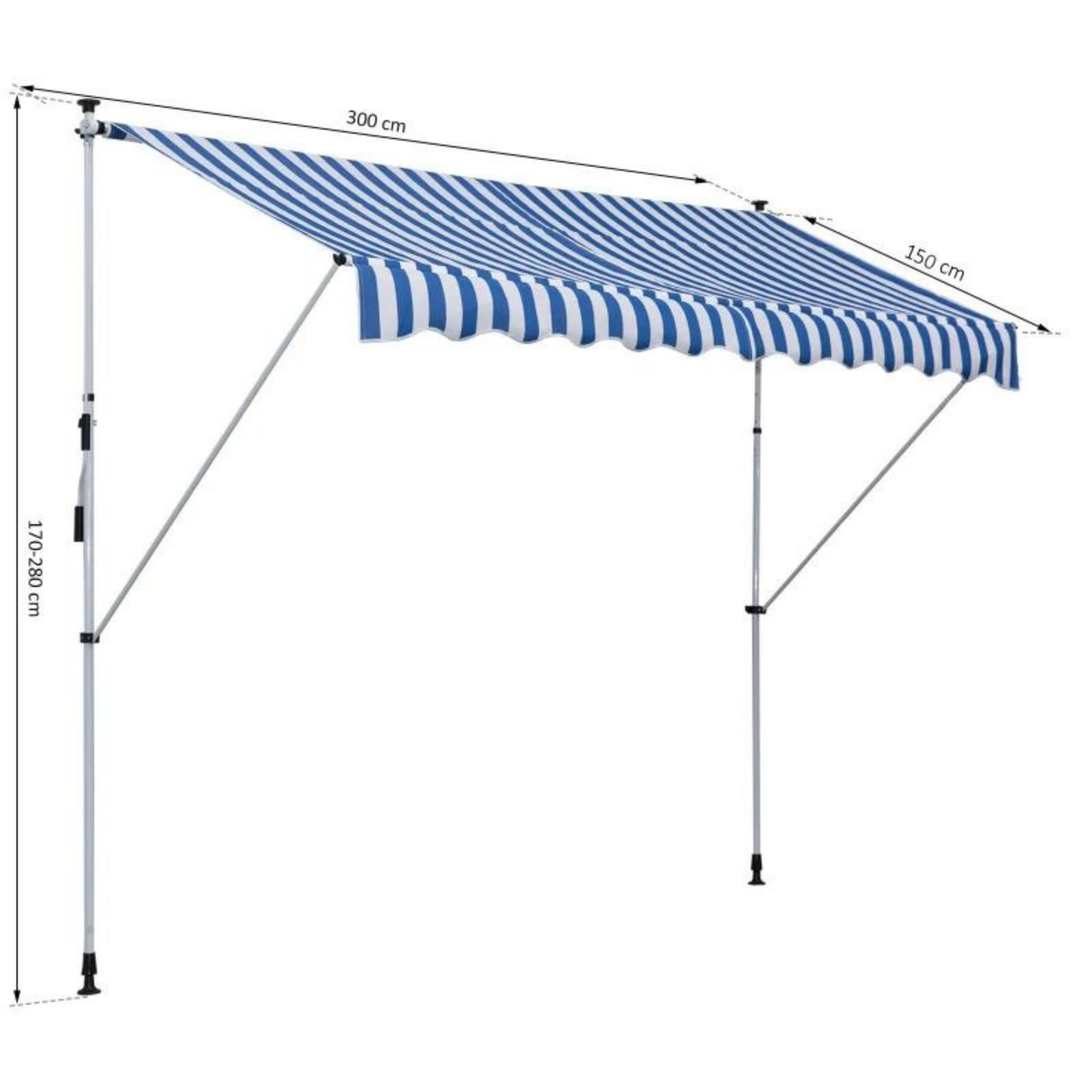 Zonnescherm 300x150 cm met slingerbediening in blauw-wit