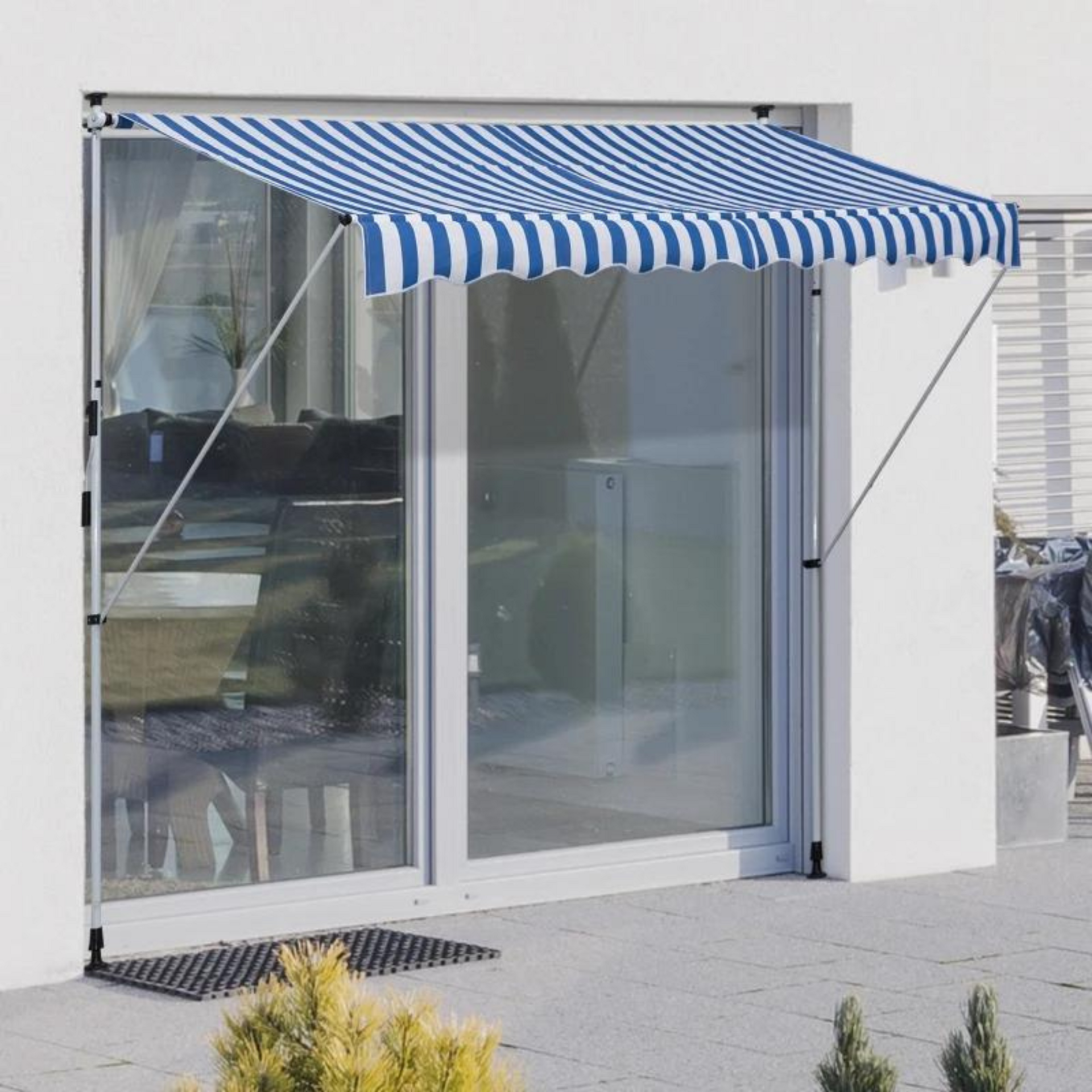 Zonnescherm 300x150 cm met slingerbediening in blauw-wit