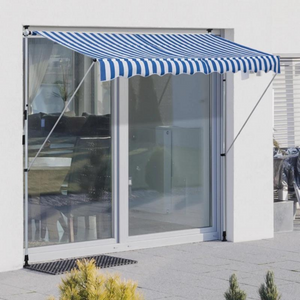Zonnescherm 300x150 cm met slingerbediening in blauw-wit voor schaduw en bescherming bij terras of raam