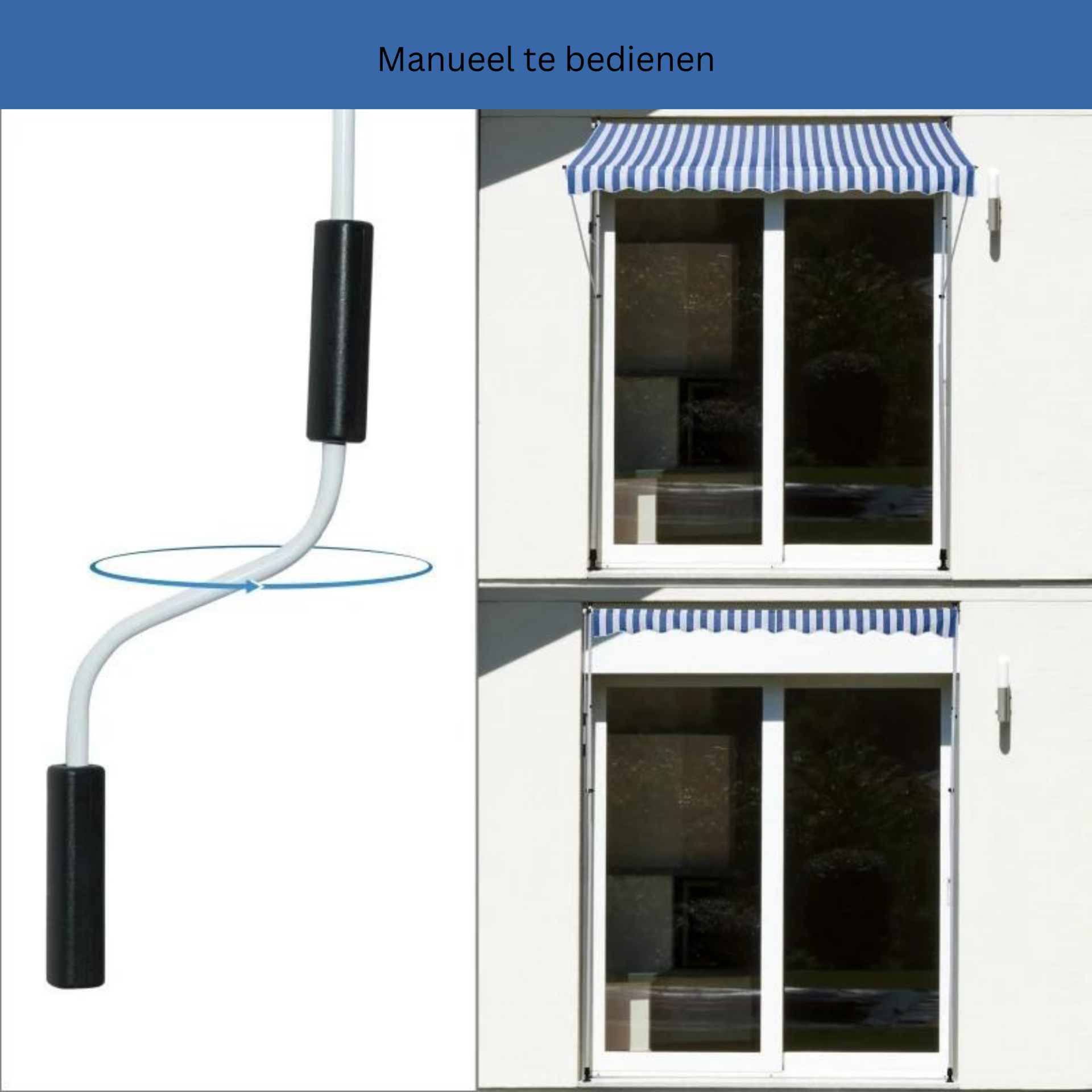 Zonnescherm 300x150 cm met slingerbediening in blauw-wit