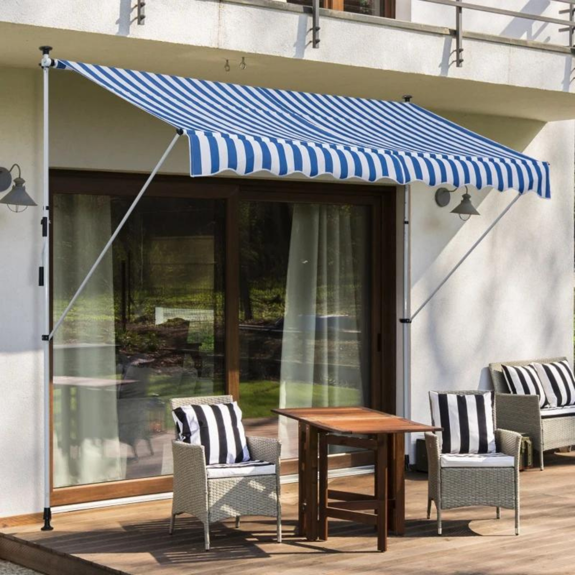 Zonnescherm 300x150 cm met slingerbediening in blauw-wit