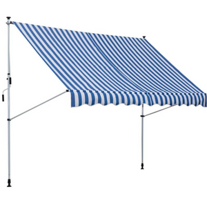Zonnescherm 300x150 cm met slingerbediening in blauw-wit met metalen frame voor schaduw en zonwering in tuin