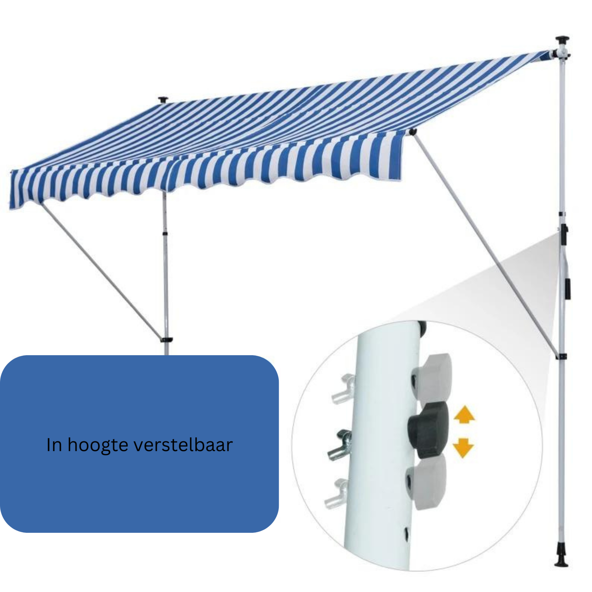 Zonnescherm 300x150 cm met slingerbediening in blauw-wit