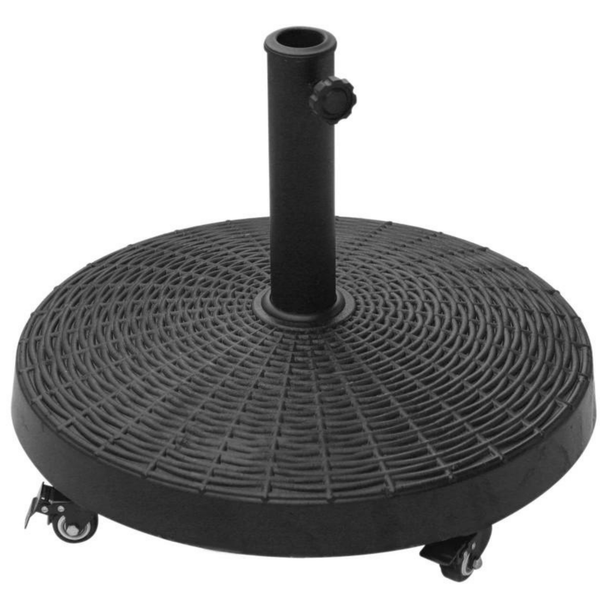 Zwarte parasolvoet 25 kg op wielen voor flexibele plaatsing