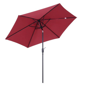 Rode parasol 2,6x2,35 m met handslinger en ventilatieopening, aluminium frame en duurzaam waterafstotend polyester doek