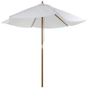 Witte bamboe parasol 2,5x2,3 m met tropische look en stevig doek voor sfeervolle zonbescherming in tuin of op terras