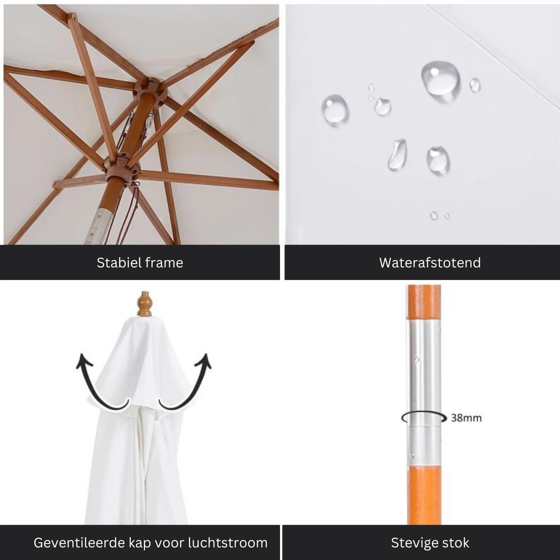 Witte bamboe parasol 2,5x2,3 m met tropische look en stevig doek