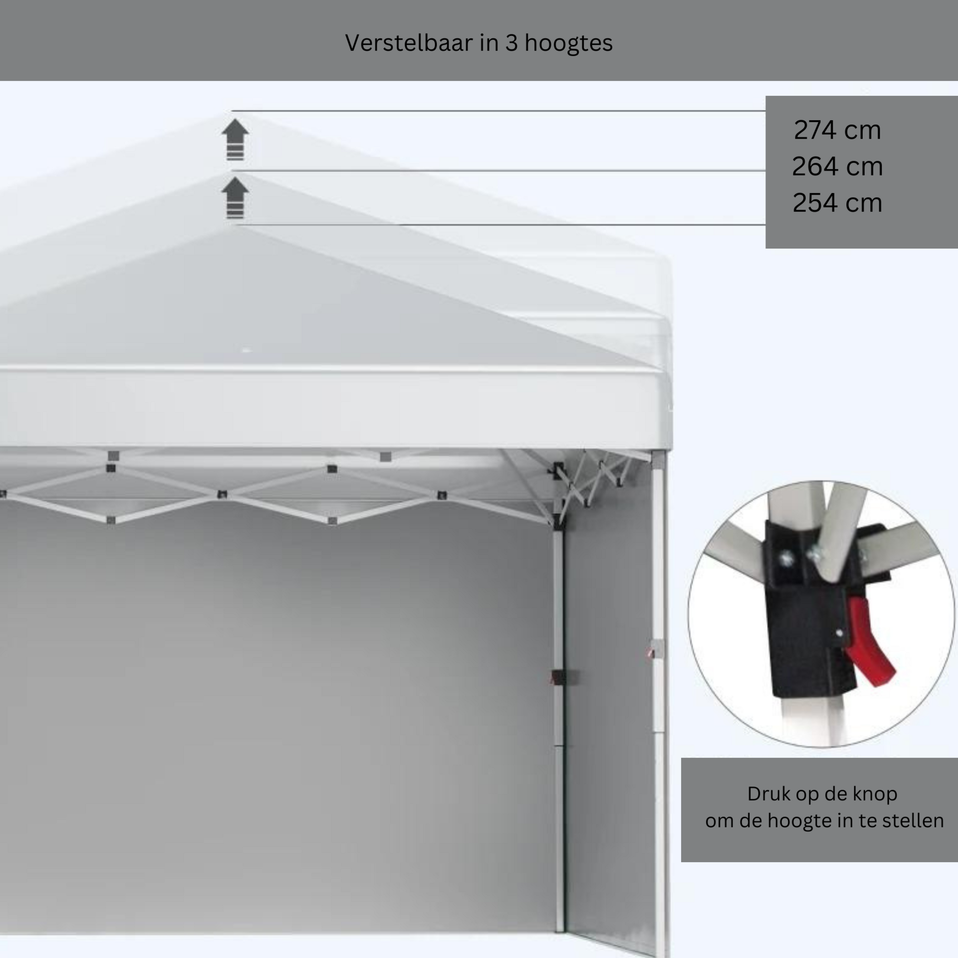 Easy-up partytent lichtgrijs 3x3x2,7 m met draagtas en stevig frame