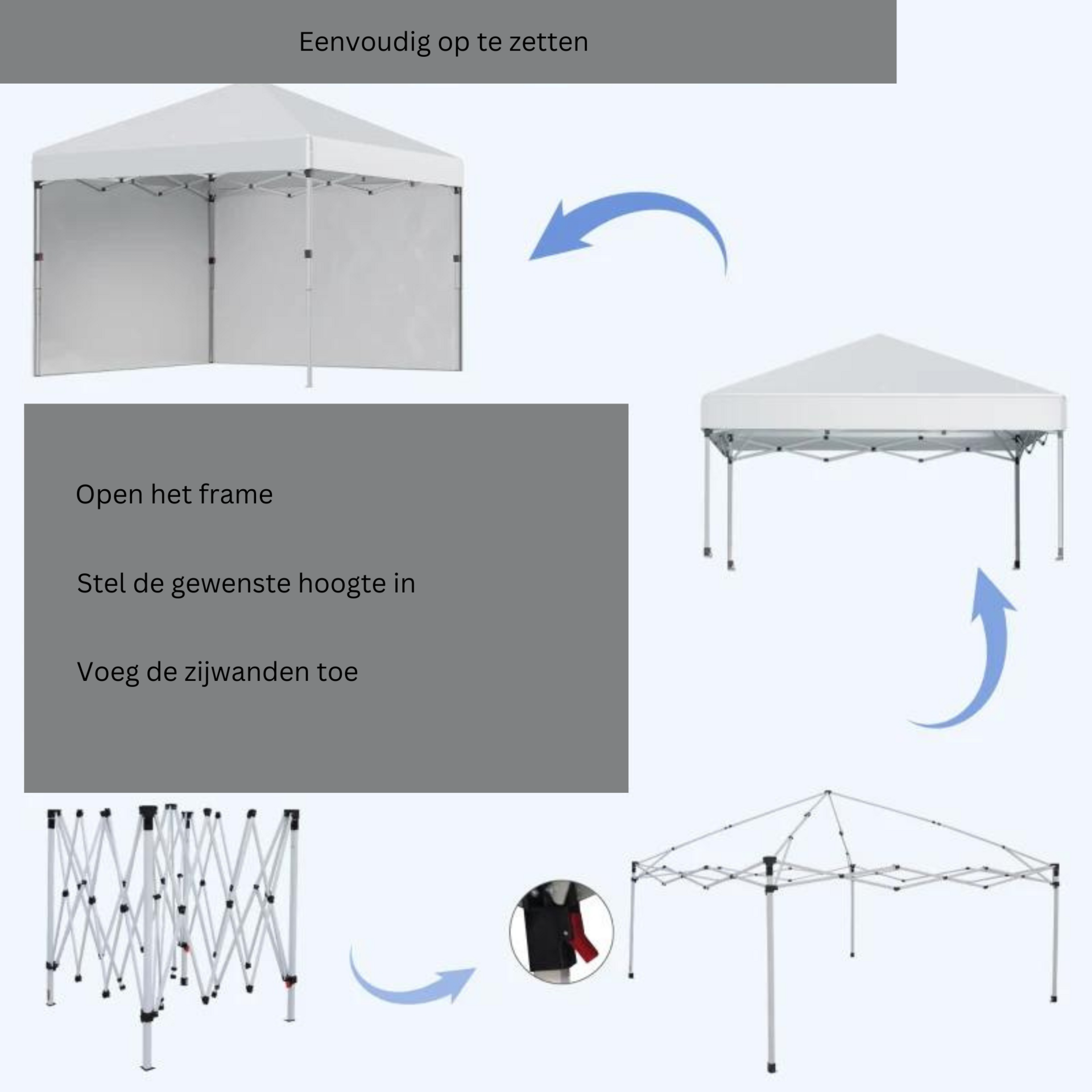 Easy-up partytent lichtgrijs 3x3x2,7 m met draagtas en stevig frame