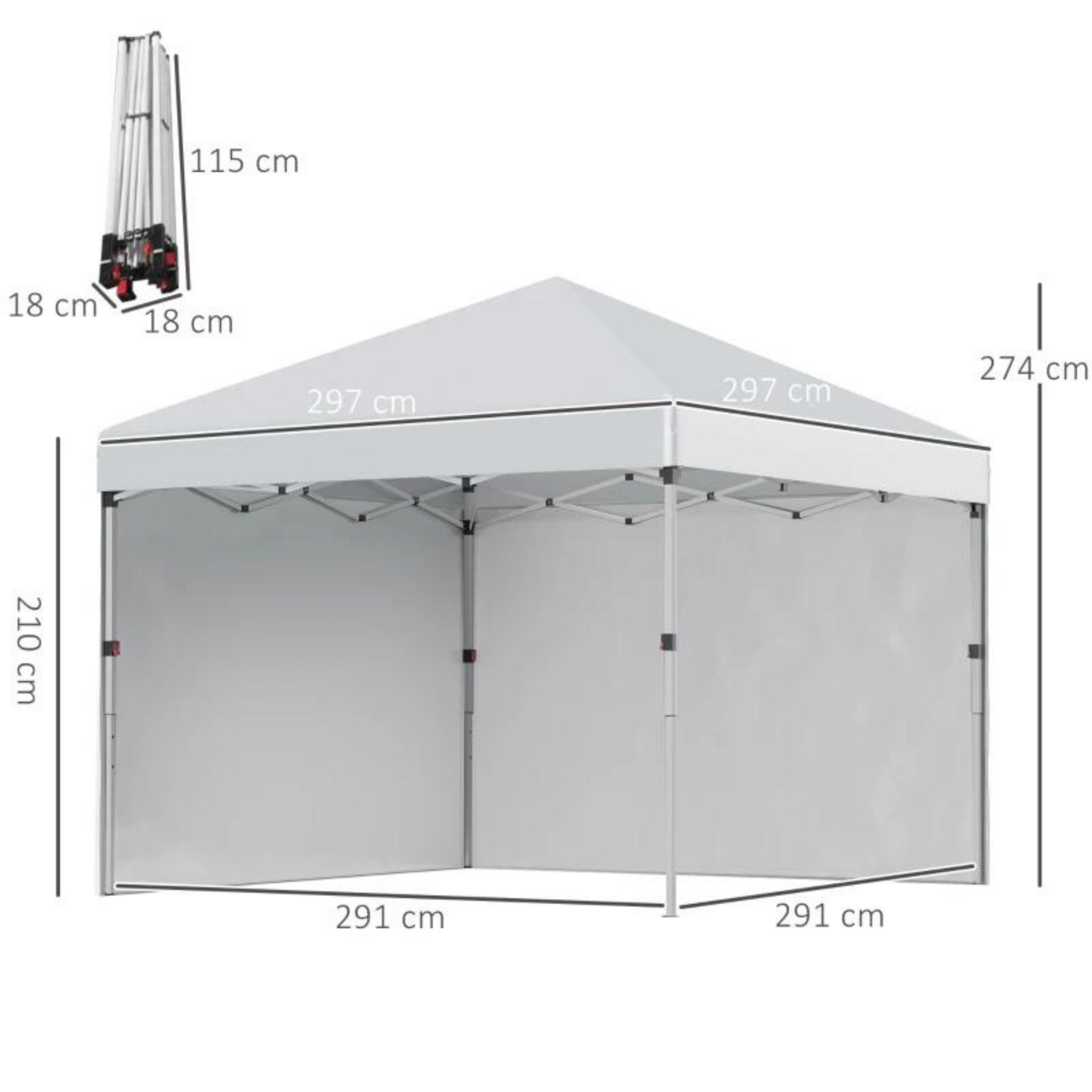 Easy-up partytent lichtgrijs 3x3x2,7 m met draagtas en stevig frame