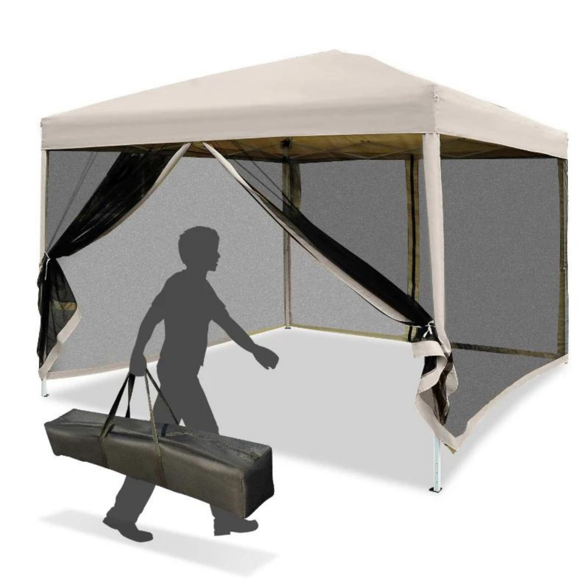 Beige easy-up partytent 3x3 m met draagtas en stevig frame