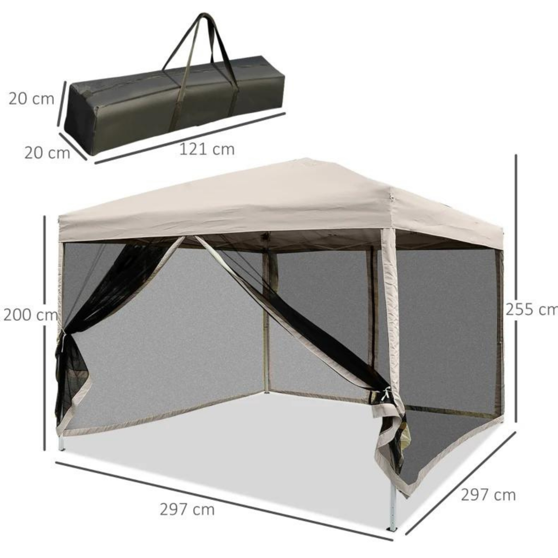 Beige easy-up partytent 3x3 m met draagtas en stevig frame