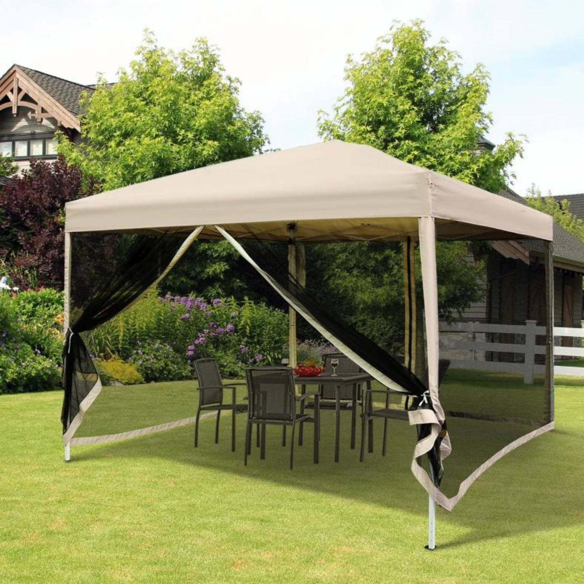 Beige easy-up partytent 3x3 m met draagtas en stevig frame