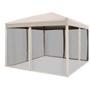 Beige easy-up partytent 3x3 m met draagtas en stevig frame, zijwanden en UV-bestendig dak voor tuinfeest