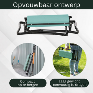 Opvouwbare Tuinkruk met Kniekussen – Groen, compact en lichtgewicht voor eenvoudig dragen en opbergen in de tuin.