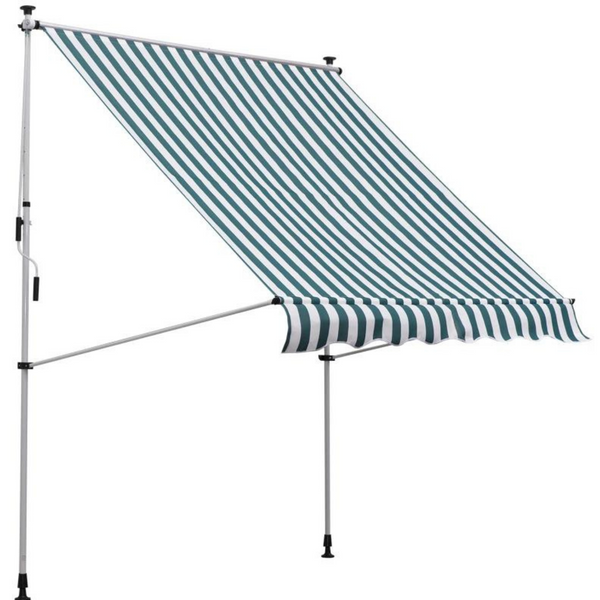 Zonnescherm luifel 200x150 cm groen-wit met slingerbediening en frame