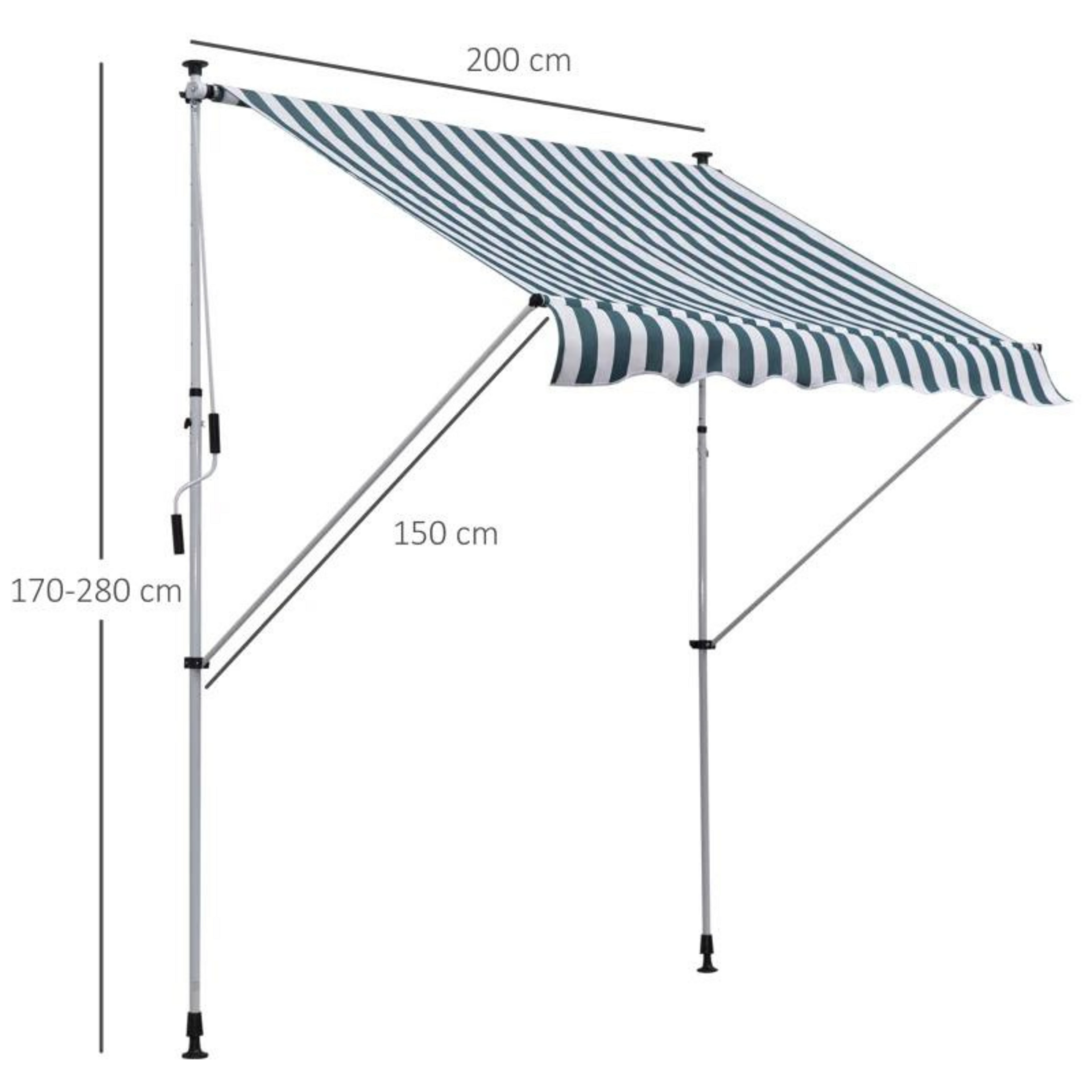 Zonnescherm luifel 200x150 cm groen-wit met slingerbediening en frame