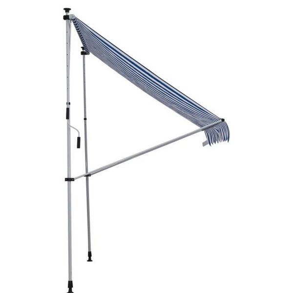 Zonnescherm luifel 200x150 cm blauw-wit met slingerbediening en frame
