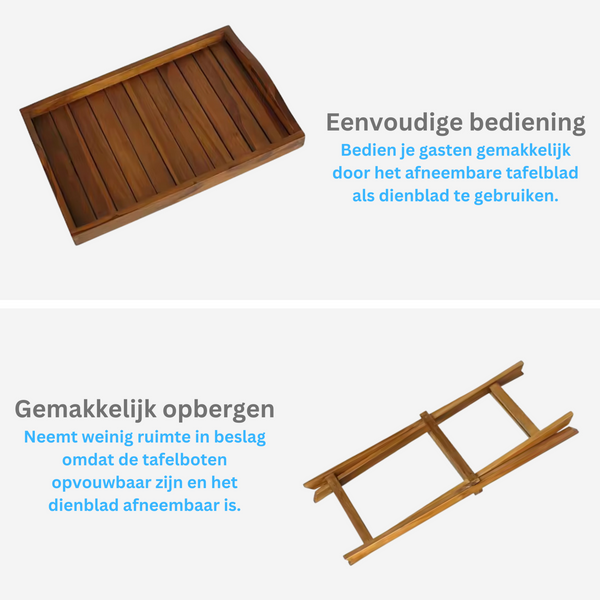 Bijzettafel FSC acaciahout 60x42x65 cm met los dienblad