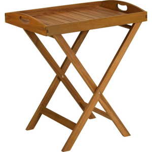 Bijzettafel FSC acaciahout 60x42x65 cm met los dienblad en opklapbaar frame voor flexibel gebruik binnen en buiten