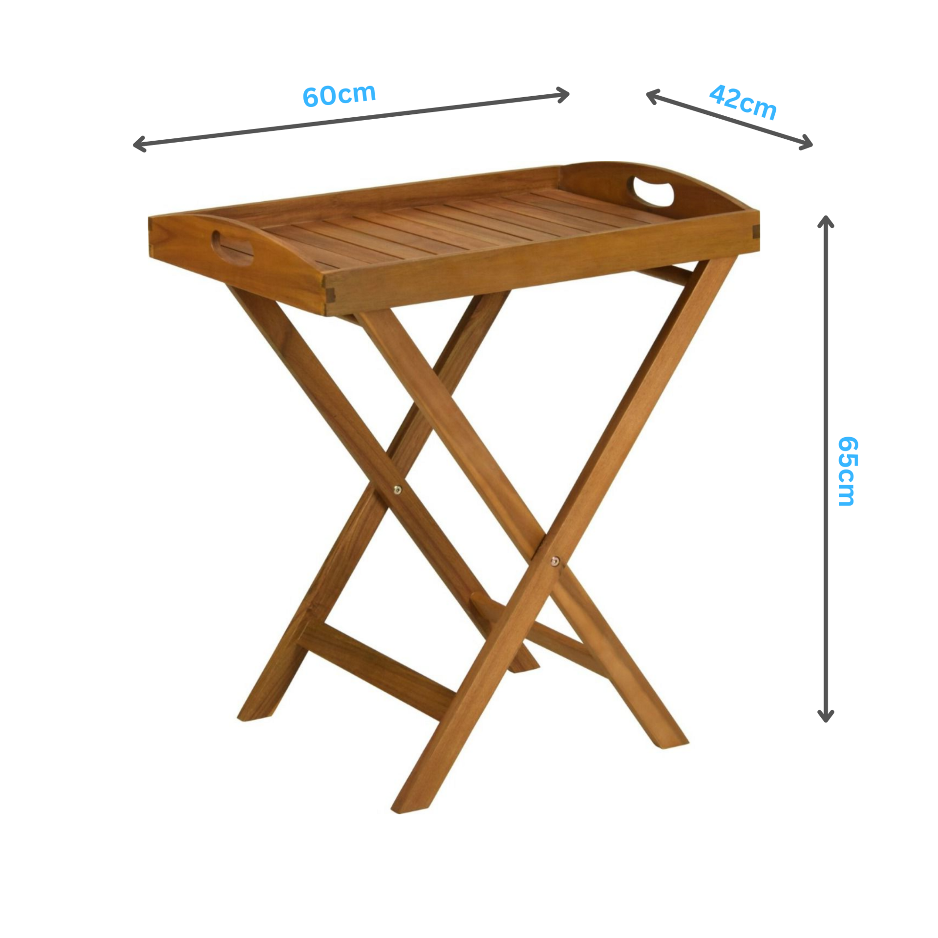 Bijzettafel FSC acaciahout 60x42x65 cm met los dienblad