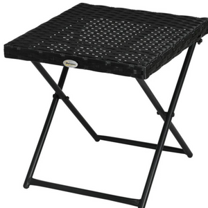 Bijzettafel zwart met rattan look 40x40x40 cm en inklapbaar staalframe, lichtgewicht en compact voor tuingebruik