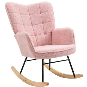 Comfortabele roze schommelstoel voor voeding, lezen en ontspannen | Zenzee met zacht bekleed zitvlak en houten glijders