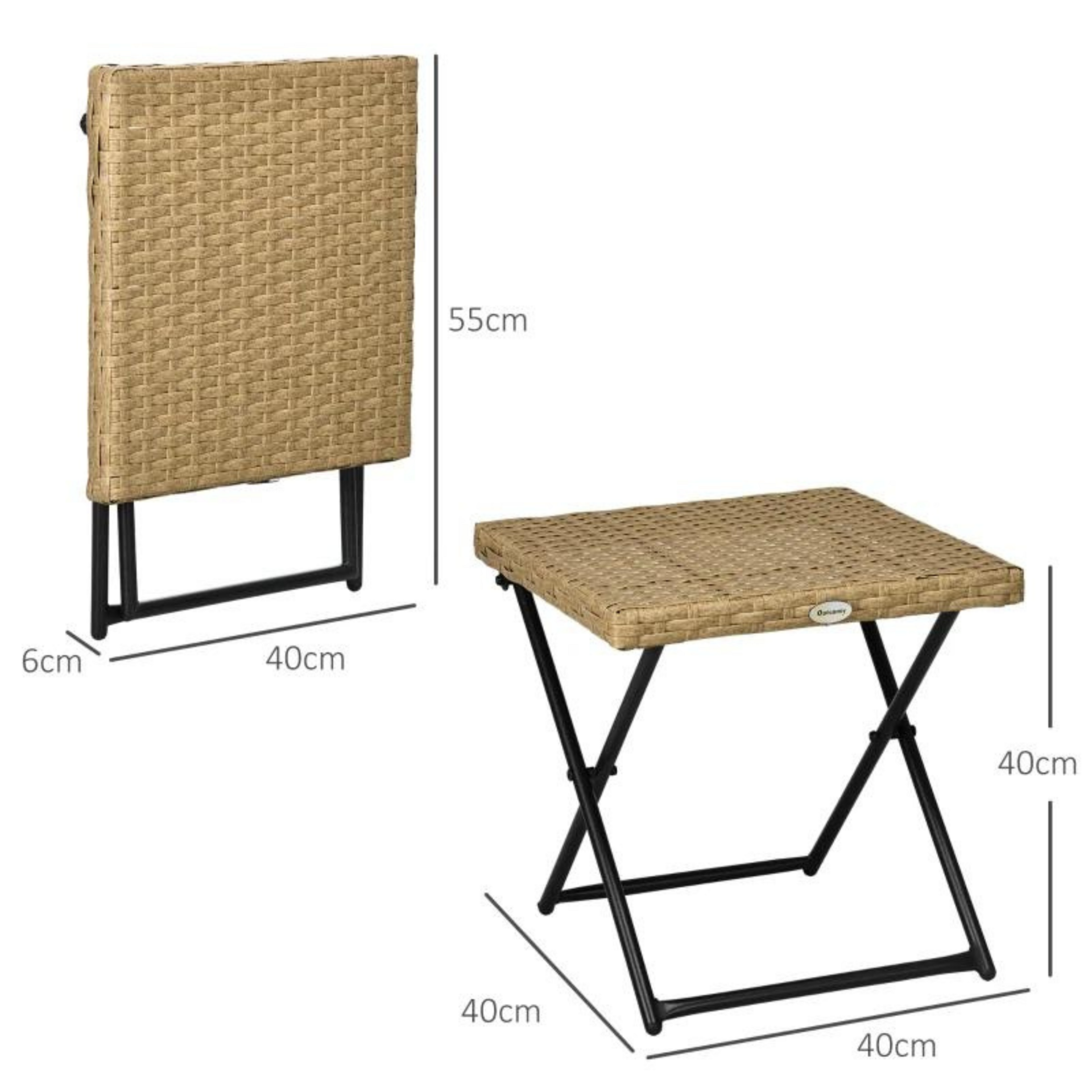 Bijzettafel natuur met rattan look 40x40x40 cm en inklapbaar staalframe