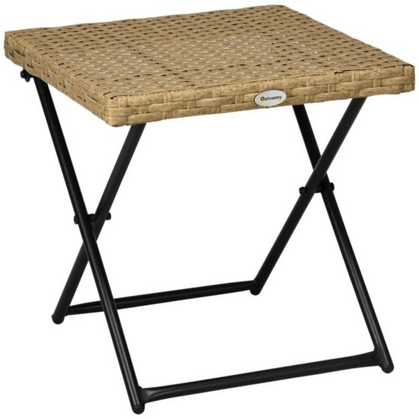 Bijzettafel natuur met rattan look 40x40x40 cm en inklapbaar staalframe