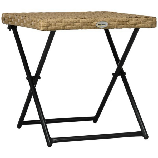 Bijzettafel natuur met rattan look 40x40x40 cm en inklapbaar staalframe