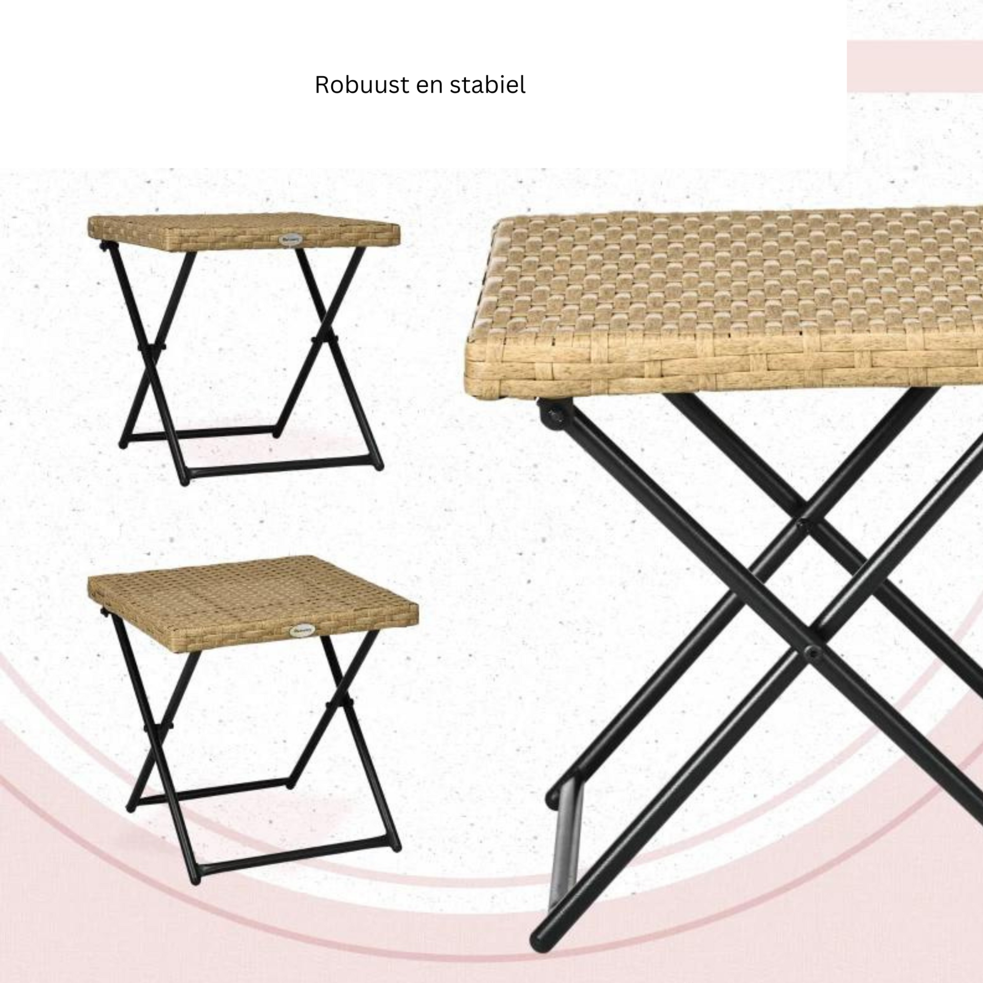 Bijzettafel natuur met rattan look 40x40x40 cm en inklapbaar staalframe