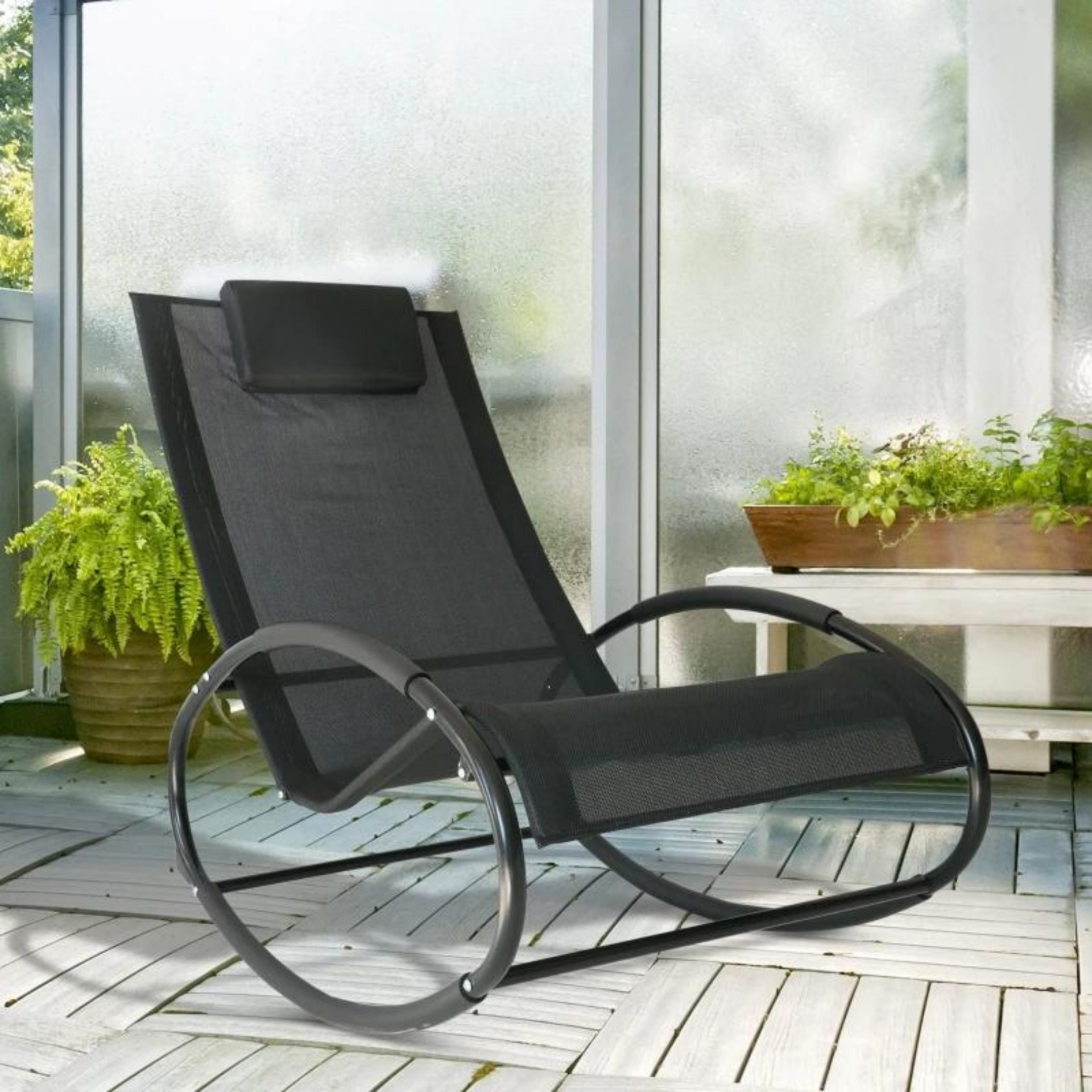 Schommelstoel tuinstoel relaxstoel zwart – 105×62×88 cm comfortabel