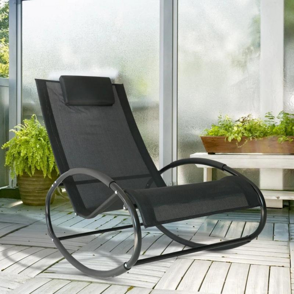 Schommelstoel tuinstoel relaxstoel zwart – 105×62×88 cm comfortabel