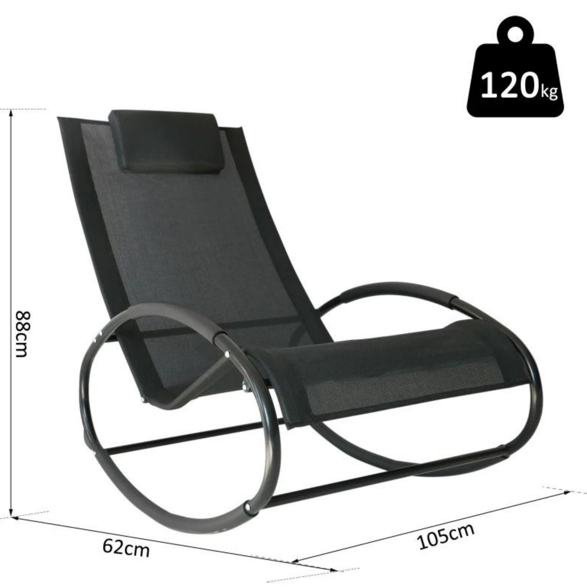 Schommelstoel tuinstoel relaxstoel zwart – 105×62×88 cm comfortabel