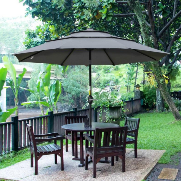 Donkergrijze parasol Ø2,6 m met handslinger en stevig stalen frame