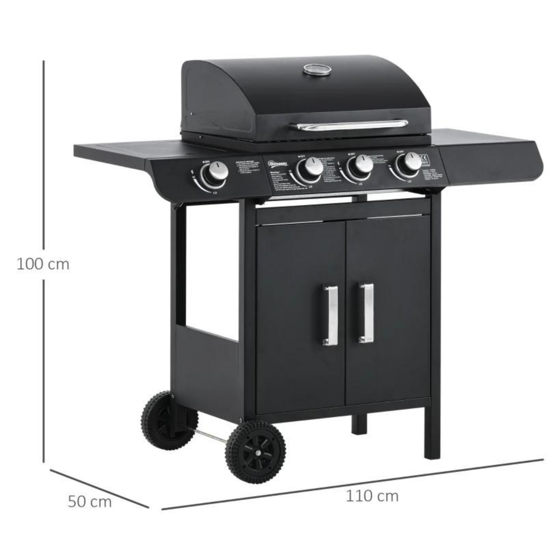 Gas BBQ 4-branders buitenkeuken 110x50x100 cm met werkruimte